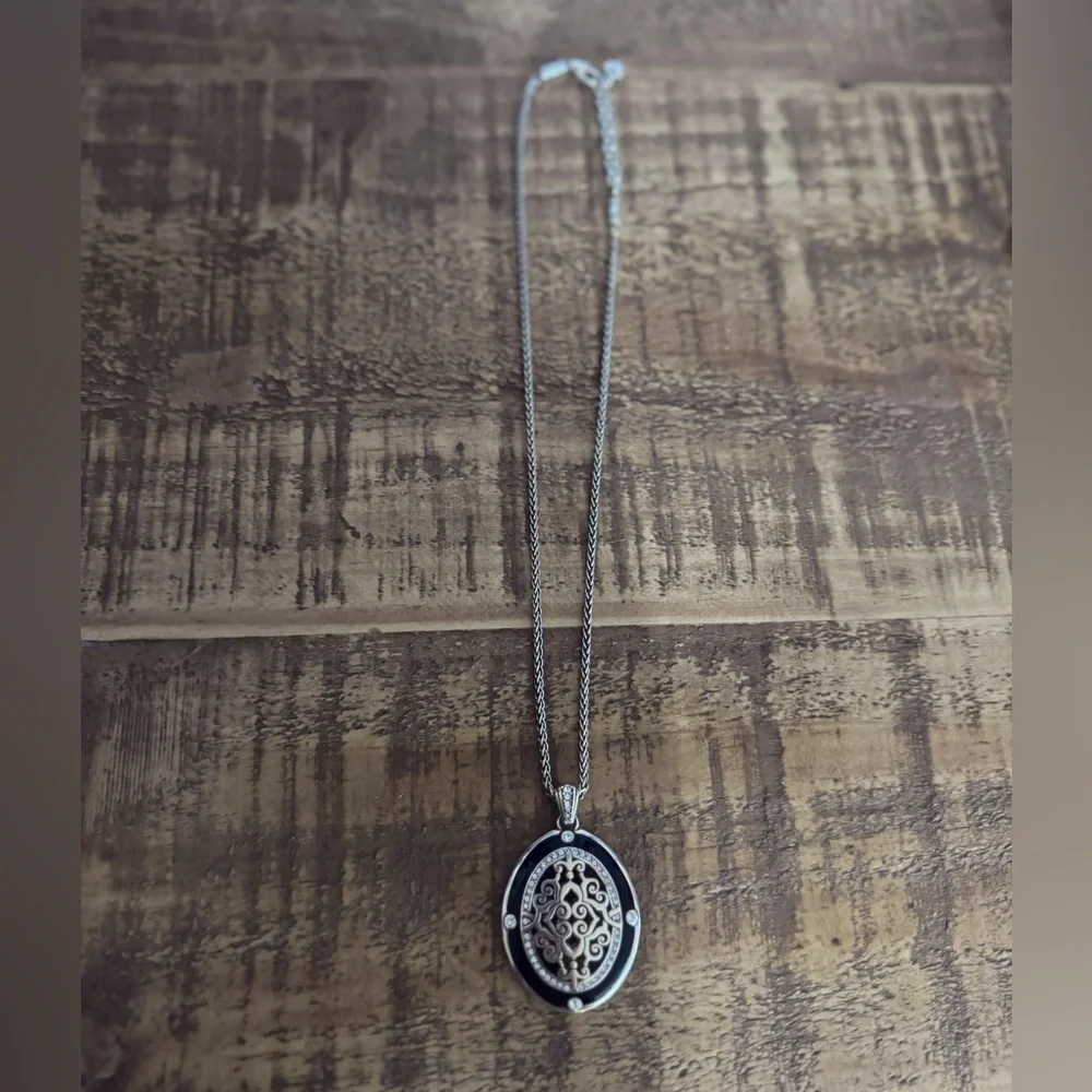 Brighton Double Sided Oval Silver With Gold & Rhinestone Accent Necklace